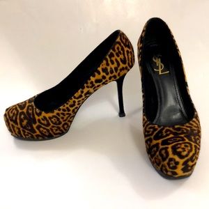 Yves Saint Laurent 40.5 high heels Leopard platform Authentic Leather Excellent